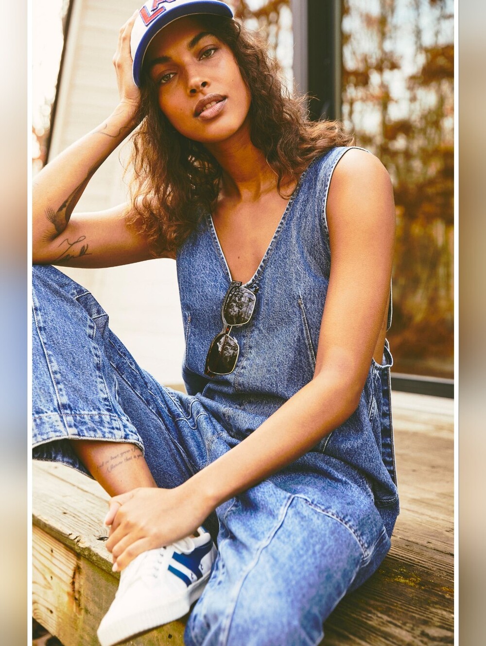Free People High Roller Denim Jumpsuit